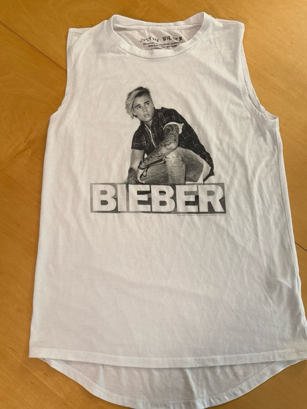 Justin Bieber White Graphic Muscle Tank